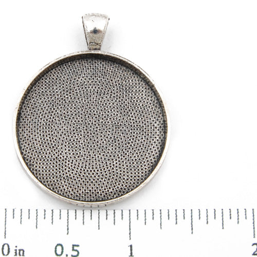 Antique Silver，30mm  Round Cameo Cabochon Bezel Base Setting Pendants，Sold 20PCS  Per Lot