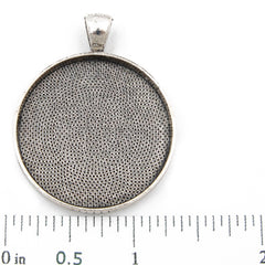 Antique Silver，30mm  Round Cameo Cabochon Bezel Base Setting Pendants，Sold 20PCS  Per Lot