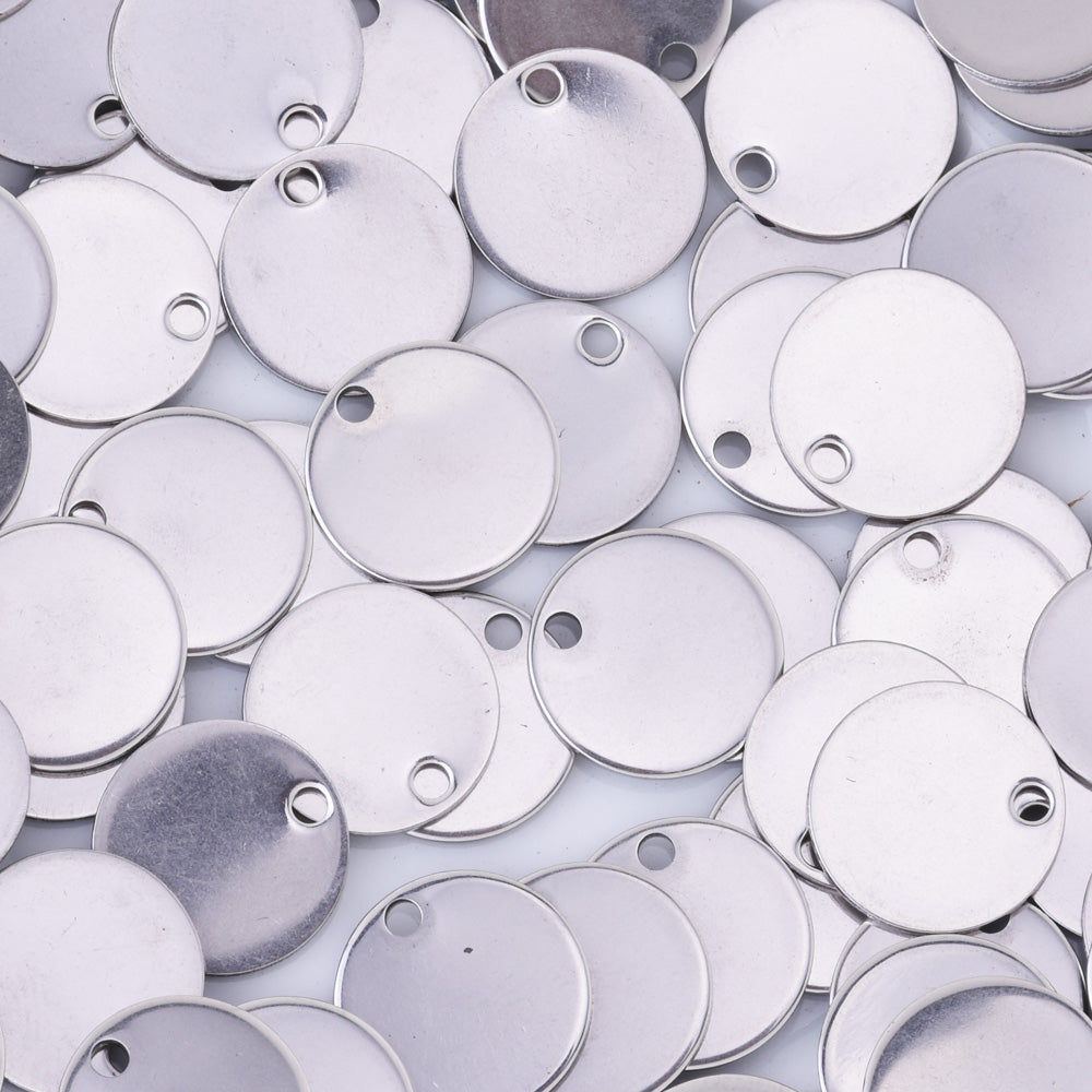 20 Silver Tone Stainless Steel Stamping Blank Tags Charms about 12mm Round Dics Tags Wholesale Diy Jewelry Findings