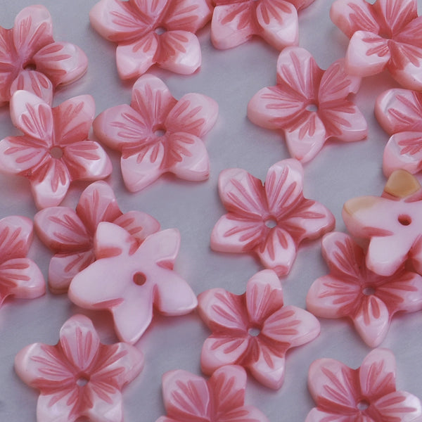 10mm Mother of Pearl Flower Carved Shell Unique Shape Flower Beads central hole 1mm diy jewelry supplies pink 10pcs