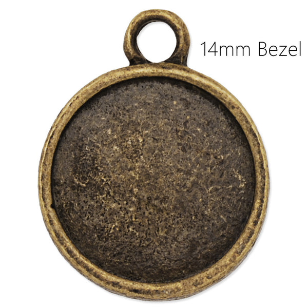 Antique Bronze Ear stud with 14mm Round blank bezel,Without ear acupuncture ear plug,one loop for charms,Zinc alloy filled,20pcs/lot