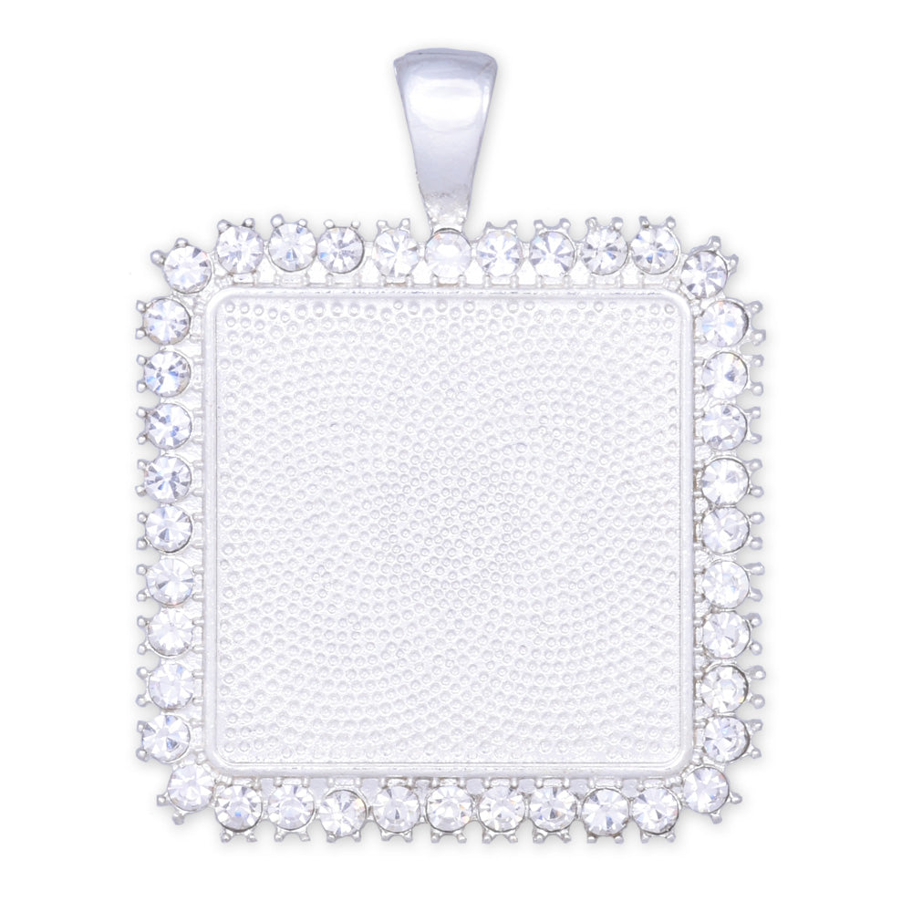1 inch 25mm Silver Square Pendant tray,Crystal Pendant Blank fit 1"Cameo Cabochon 10pcs