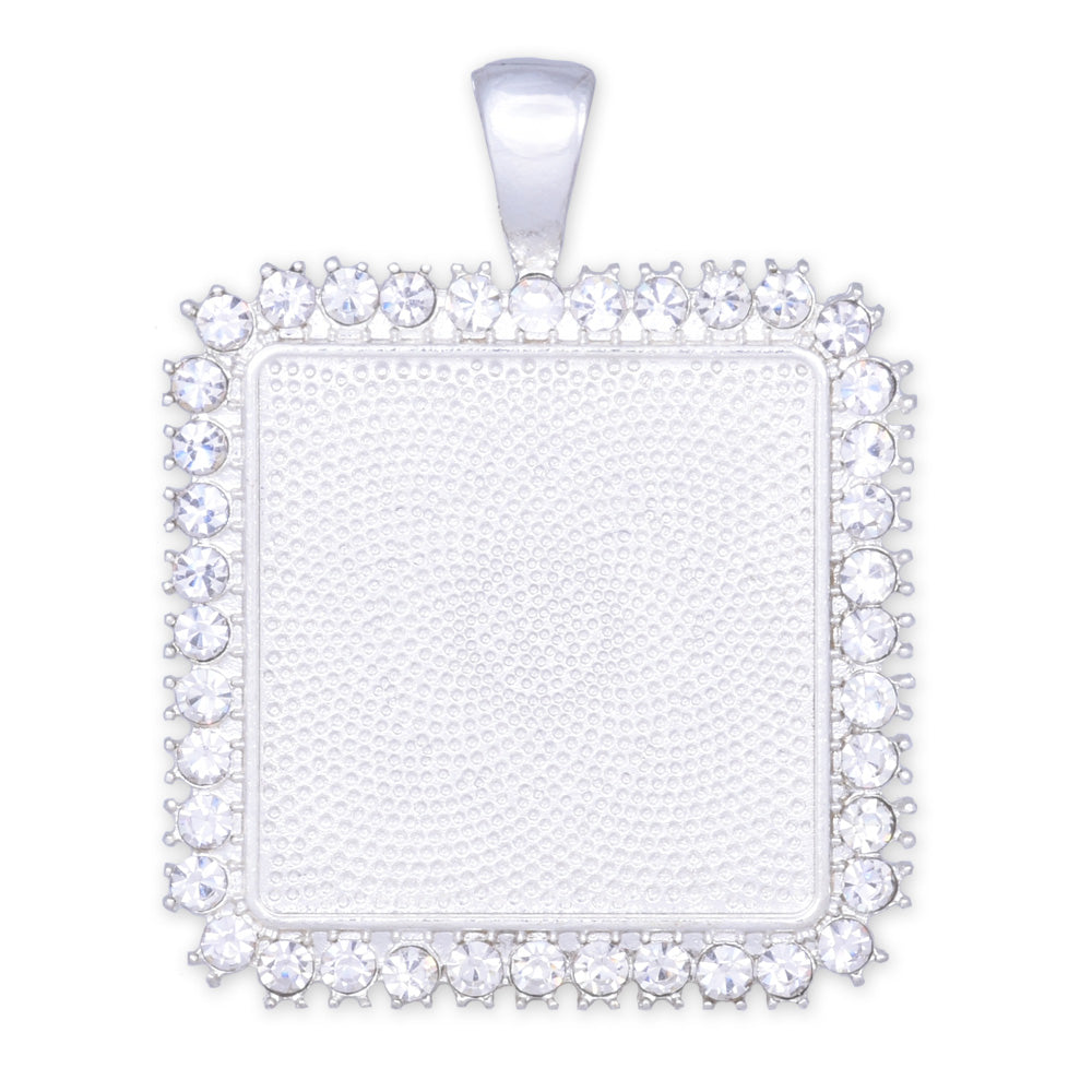 1 inch 25mm Silver Square Pendant tray,Crystal Pendant Blank fit 1"Cameo Cabochon 10pcs