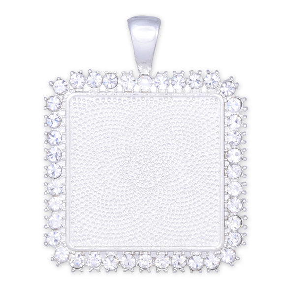 1 inch 25mm Silver Square Pendant tray,Crystal Pendant Blank fit 1"Cameo Cabochon 10pcs
