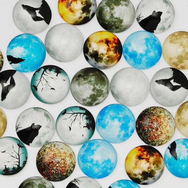 20mm Round Resin Full moon Gemstone Pattern Glass Cabochon,Thinckness 6.5MM,Jewelry Findings,20pcs/lot