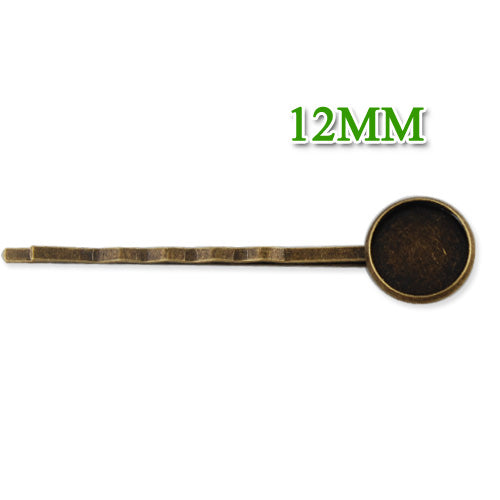 55*12MM Antique Bronze Plated Brass Bobby Pin With bezel,fit 12mm glass cabochon,sold 50pcs per package