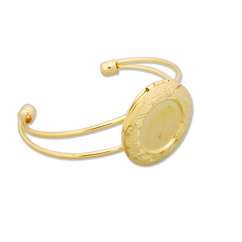 32MM Gold Bracelet Photo Locket,Cuff,Adjustable,Inner bezel size is 24mm;outsite bezel size is 19m,Lead Free And Nickel Free;Sold 5PCS Per Lot