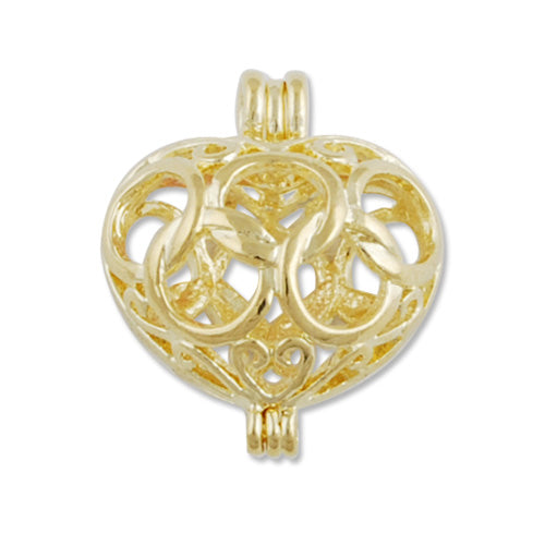 16*19MM 14K Gold Filigree Heart Brass Cage Pendant ,Sold 20 PCS Per Pkg