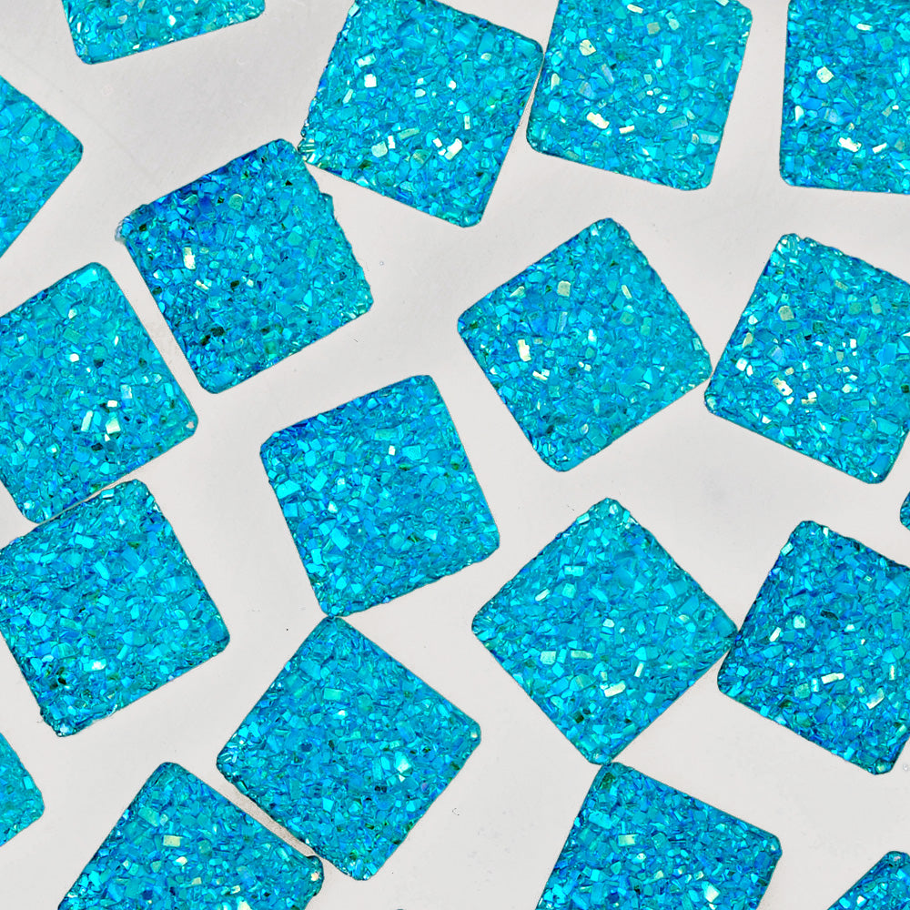 100 Acid Blue Square Druzy Cabochons Resin Flat Back Faceted DIY Jewelry Findings 12mm