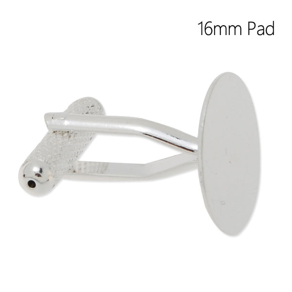 Cufflink Blanks with a 16mm Pad,Brass filled,Silver plated,20 Pieces/lot