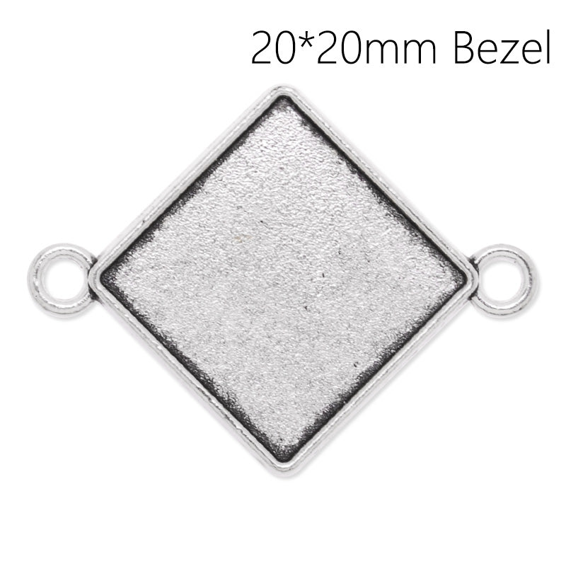 Bracelet Connector with 20mm rhombus Bezel,Zinc Alloy filled,Antique Silver plated,20pcs/lot