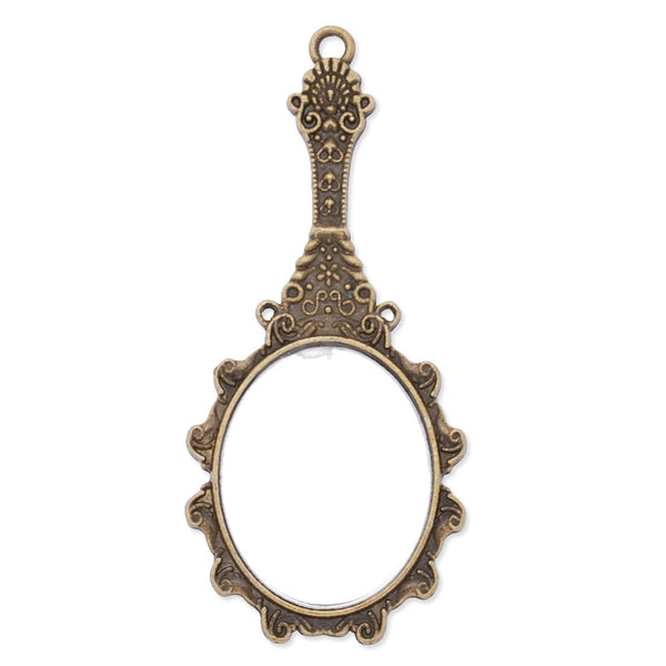 32x68mm pendant tray with oval mirror,Antique Bronze,10pcs/lot