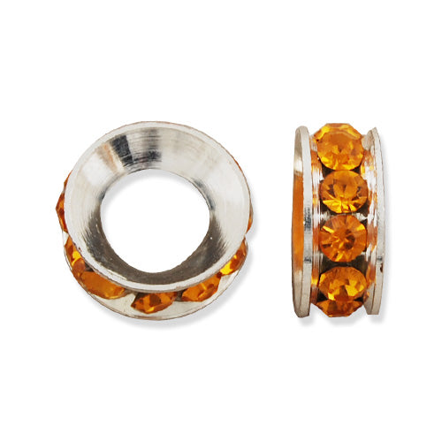 12 MM Diameter Rhinestone Spacer Beads,Yellow Rhinestone,Brass,Golden Plated,Thick About 5MM,Sold 20 PCS Per Package