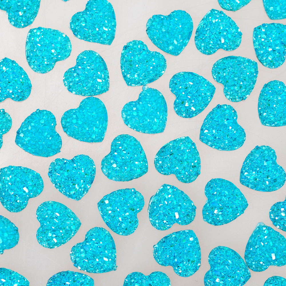 100 Acid Blue  Heart Litter Resin Cabochons Druzy Studs Mermaid Deco Jewelry Findings 12mm