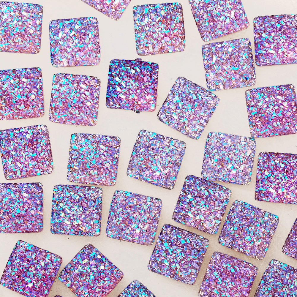 100 Light Purple  Square Druzy Cabochons Resin Flat Back Faceted DIY Jewelry Findings 12mm