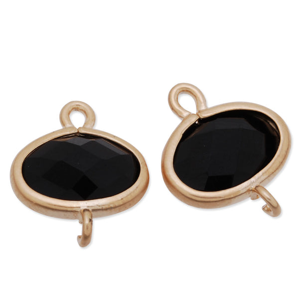 11x14mm matt gold plated framed glass,Faceted glass,black,connectors,gemstone bezel,Sold 5pcs/lot
