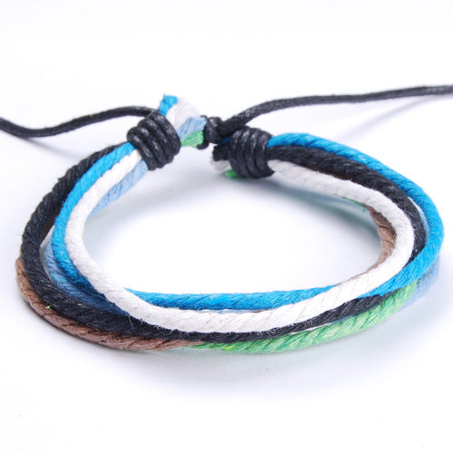 Unique leather and hemp bracelets adjustable individual distinguishing feature colourful,ropes woven bracelet,sold 10pcs per pkg