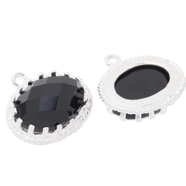 15.5x16.5mm Framed glass charm,Silver framed,Black glass stone,5pcs/lot