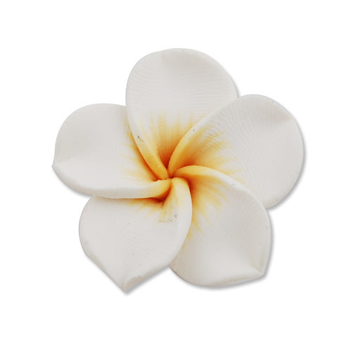 30MM HandMade And Flat Back Polymer Clay Flower Beads,White,Side Drilled Hole Size 2.5MM,Lead Free,Sold 50 PCS Per Package