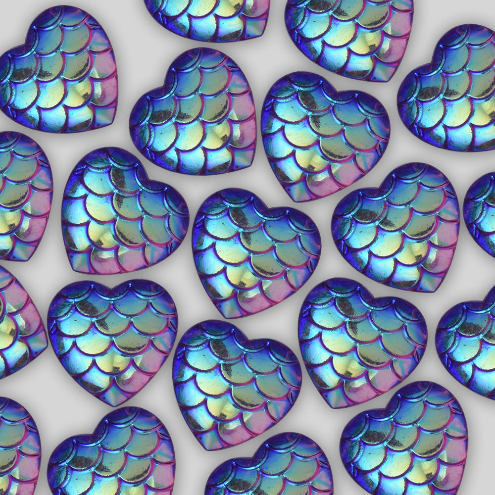12mm Heart Resin Mermaid Cabochons AB Iridescent Mermaids Cabochon,Resin Decoden Cabochon blueviolet