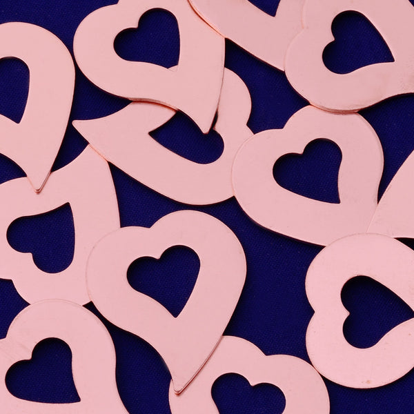 20pcs about 1"x1 1/8" tibetara® Copper Love Heart Hole Stamping supplies Metal Blank Fantastic Shine 18 Gauges