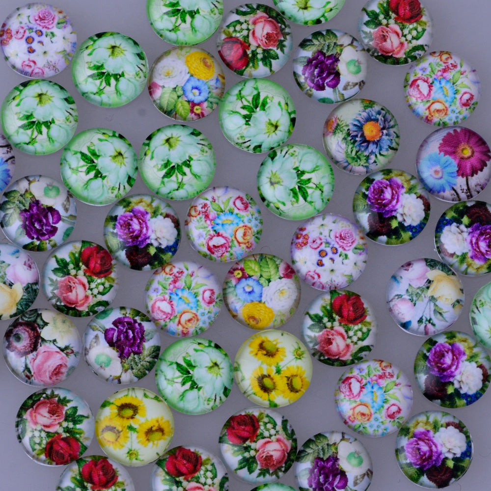 Floral Pattern glass domes DIY Cabochon settings 12mm glass Cabochon 4mm thickness ,50pcs/lot 10168650
