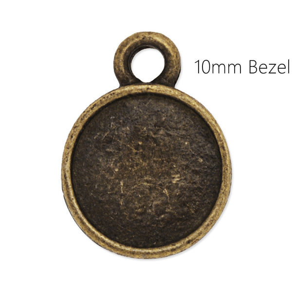 Antique Bronze Ear stud with 10mm Round blank bezel setting,Without ear acupuncture ear plug,one loop for charms,Zinc alloy filled,20pcs/lot