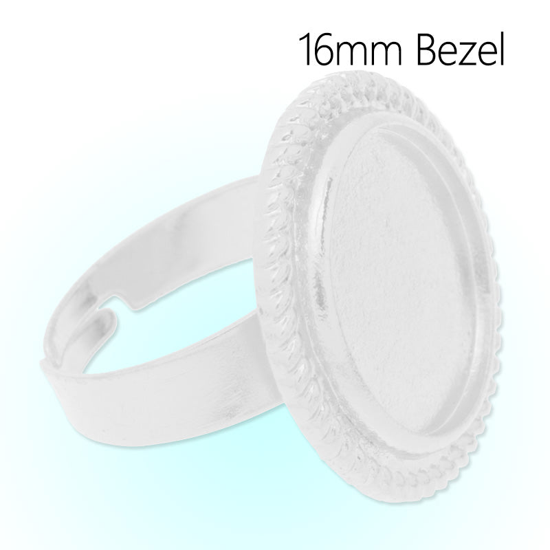 Adjustable Ring with 16mm Round Bezel,Zinc alloy filled and Silver plated,20pcs/lot