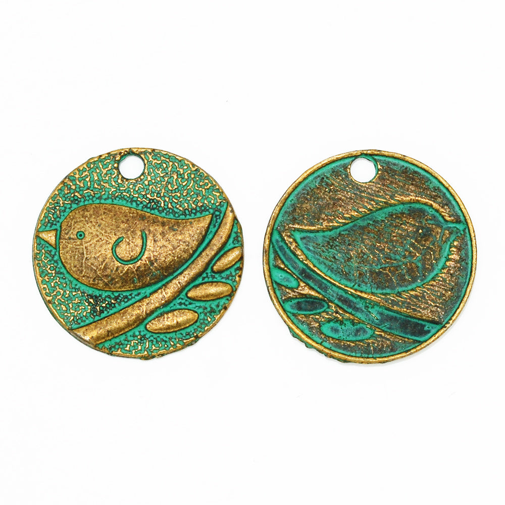 24mm Verdigris Patina Pendant Setting,Jewelry Round Pendant Bezel,Cameo Bird,Pendant Fingdings,Thickness 2mm,sold 20pcs/lot