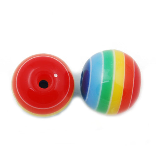 12mm Bright and Colorful Striped Rainbow Round Plastic Beads,hole size 2.6mm,sold 200pcs per pkg