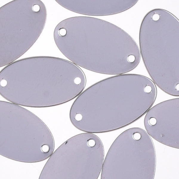 About 16*9mm Brass Electroplate Oval Stamping Tags two hole Stamping Blanks brass blank disc handmade pendant bracelet White K 20pcs