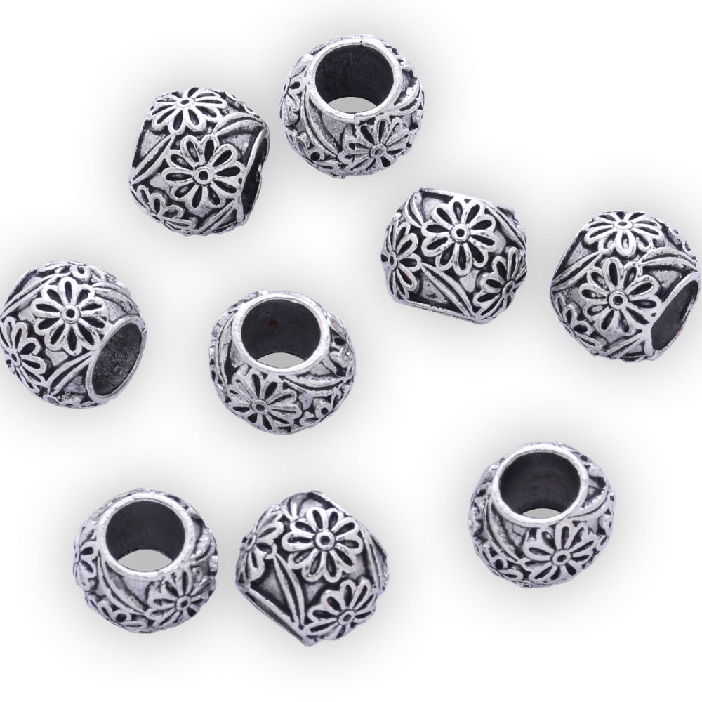 9mm Antique Silver Flower Spacers Beads Round Loose Spacer Beads DIY Findings 50pcs
