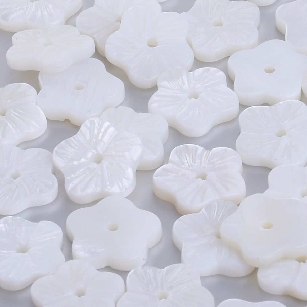 10mm Mother Pearl Shell White Natural Pearl Unique Shape Shell Flower Beads central hole 1mm diy beautiful jewelry 10pcs