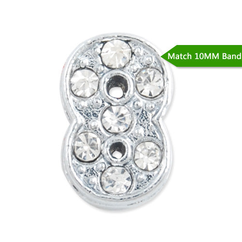 10MM Number "8" Slider Charms,Crystal Rhinestones Number Beads,Silver Plated,Match 10mm Band or Slider Bracelet;sold 50pcs per pkg