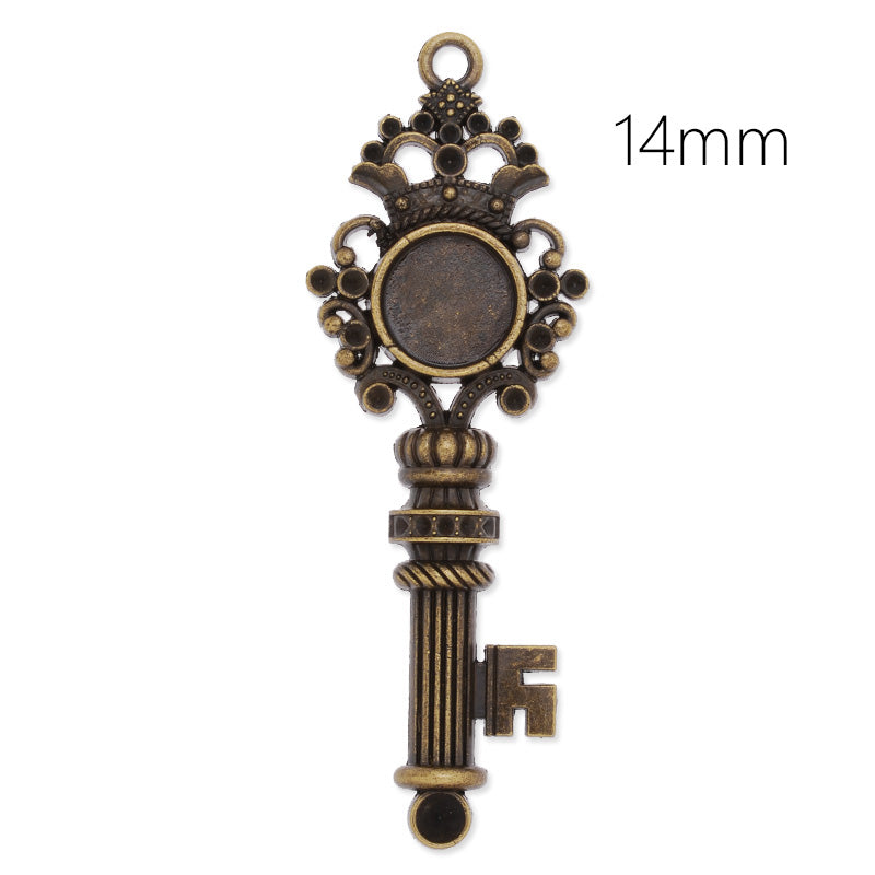 Antique Bronze key pendant tray with 14mm Round bezel,length:85mm,10pcs/lot