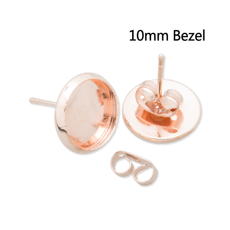 Rose Gold stud earring with 10mm bezel,Brass Filled,50PCS/Lot