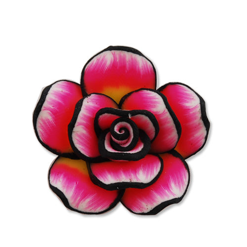 30MM HandMade And Flat Back Polymer Clay Flower Beads,Hot Pink,Side Drilled Hole Size 2.5MM,Lead Free,Sold 50 PCS Per Package