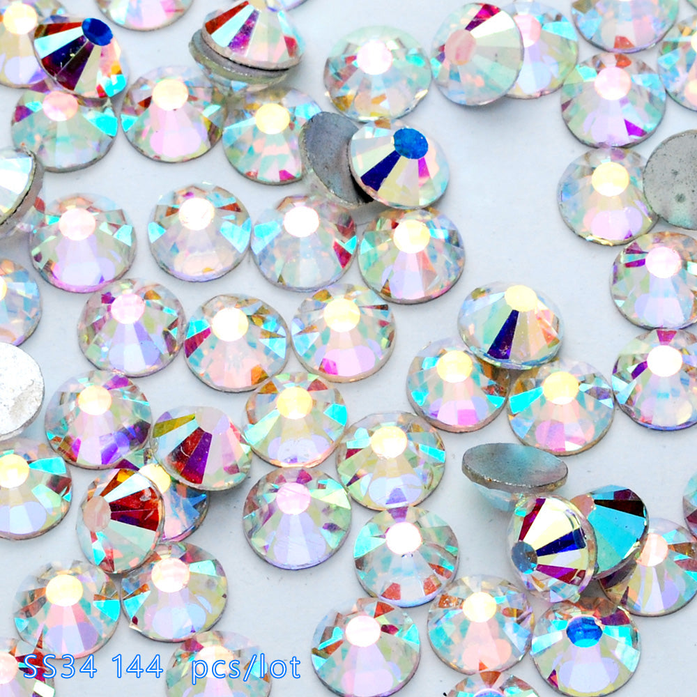 SS34 144PCS Non Hot Fix Crystal, Flat Back Clear AB Rhinestones for Nail Art,Wholesale