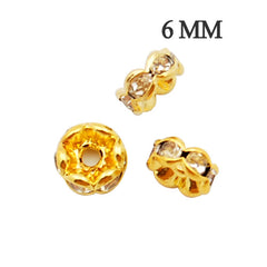6MM Diameter Rhinestone Spacer Beads,Clear AB Color,Brass,Golden Plated,Thick About 3MM,Hole:About 1MM,Sold 100 PCS Per Package