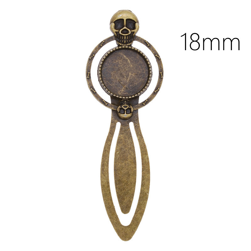 High Quality Vintage Antiqued Bronze Skull Bookmark with 18mm Round Bezel,length:87mm,10pcs/lot