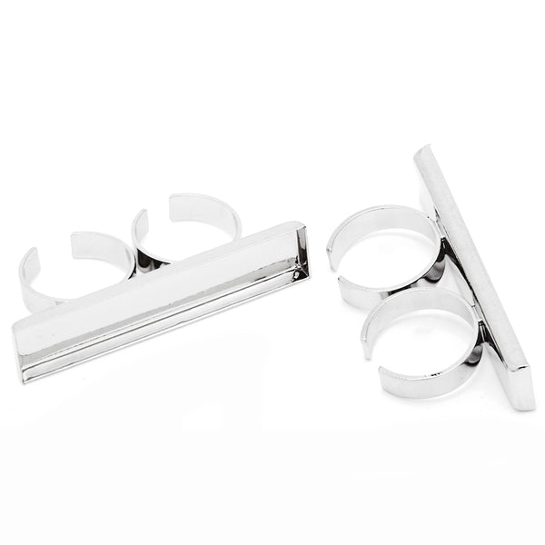 10*50mm Silver Plated Two Finger Ring-Adjustable Ring Blank,Double Ring Blanks Together,Blank Ring setting for Glass Cabochon,10pcs/lot