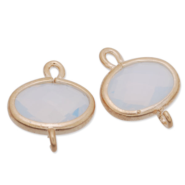 11x14mm matt gold plated framed glass,Faceted glass,white opal,connectors,gemstone bezel,Sold 5pcs/lot