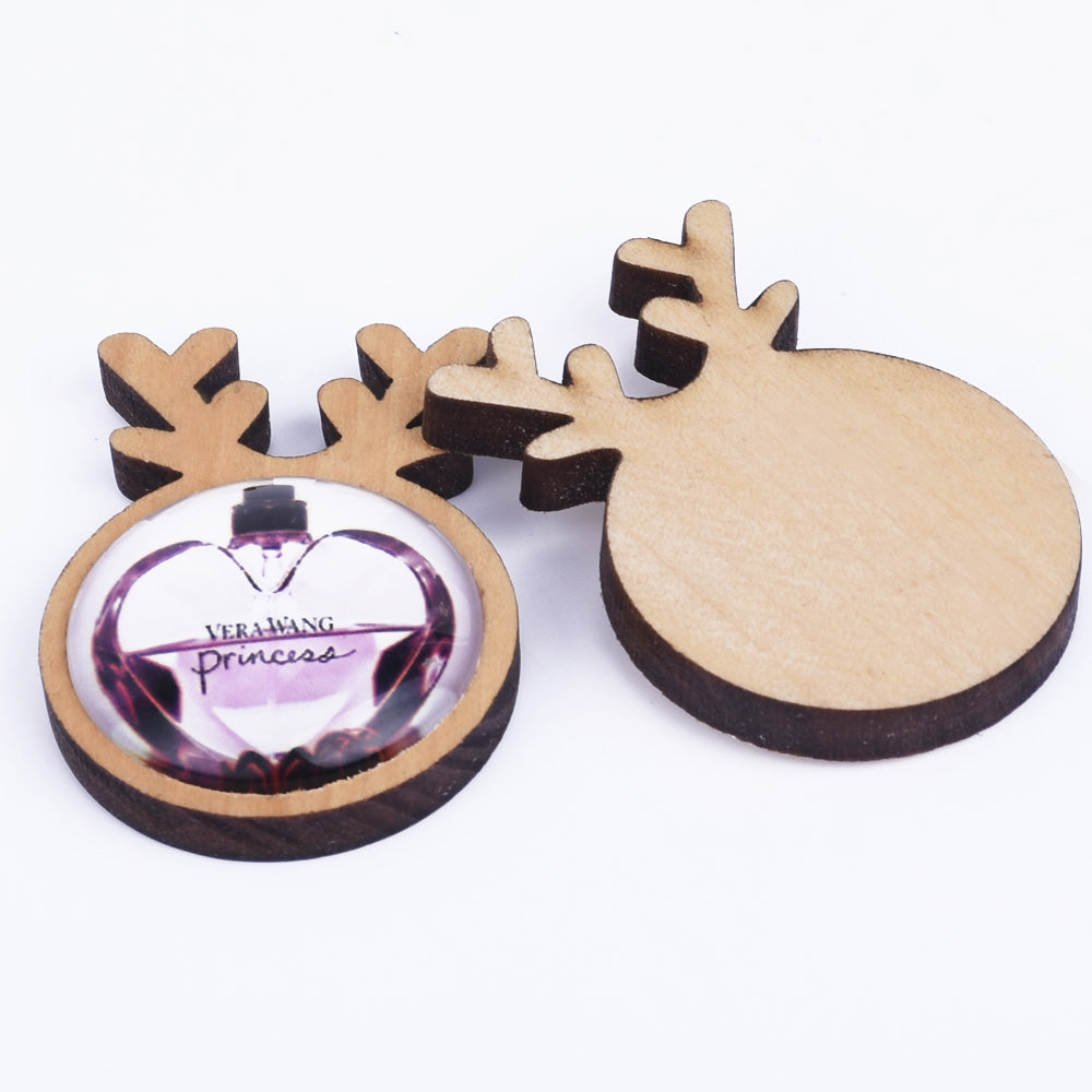 28mm Deer Pendant tray Cameo Setting Trays,fit 25mm round cabochons,wood pendant Base light coffee， sold 20pcs