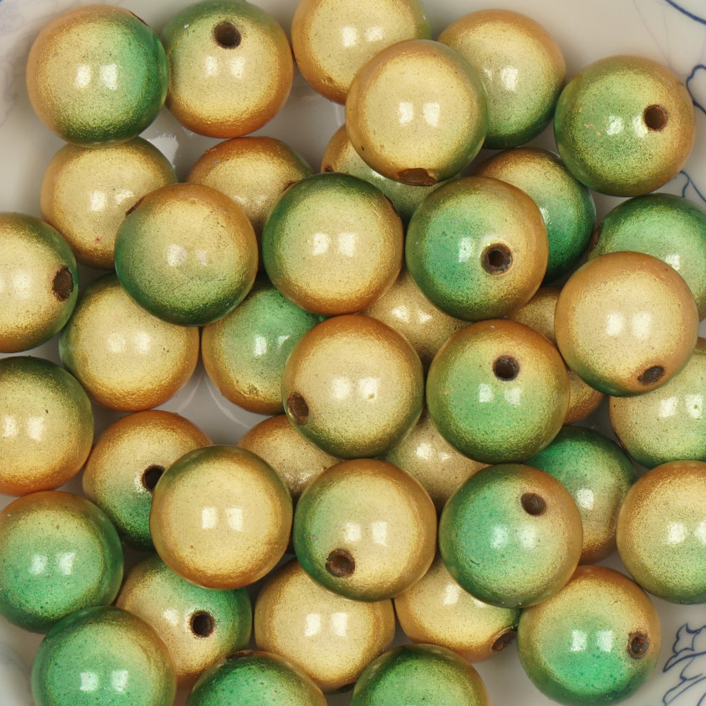 Top Quality 14mm Round Miracle Beads,Green Two-tone color,Sold per pkg of 350 Pcs