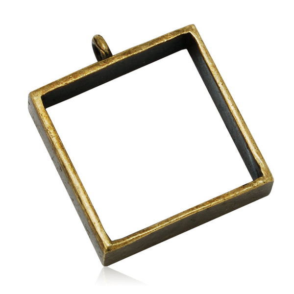 25x25mm Antique Bronze Open Back Bezel Pendant,Square Pipe Pendant Bezel Open Back for Resin,Polymer,Base Metal Bezel,etc,10pcs/lot