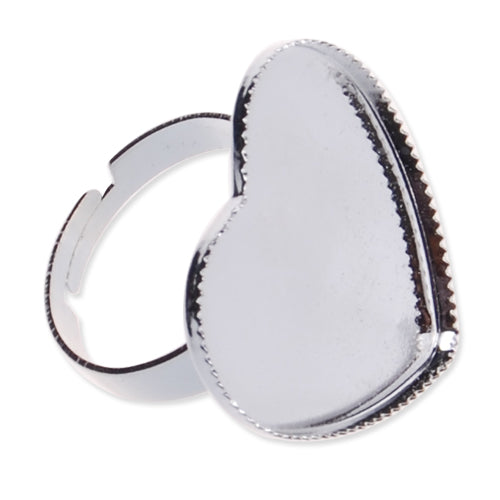 25mm Heart  Adjustable Shallow bottom Silver plated Ring Base Setting With 25 MM heart Pad,fit 25mm heart glass cabochon,Sold 50PCS Per Package