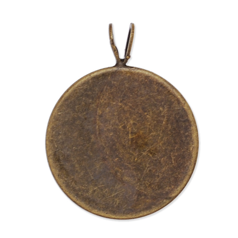 Antique Bronze simple brass pendant tray with 18mm round bezel,bifurcate loop,20pcs/lot