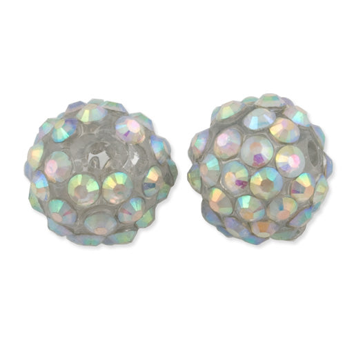 12*14 MM Round Resin Pave Beads,White  Base,Clear AB,Sold 50PCS Per Package