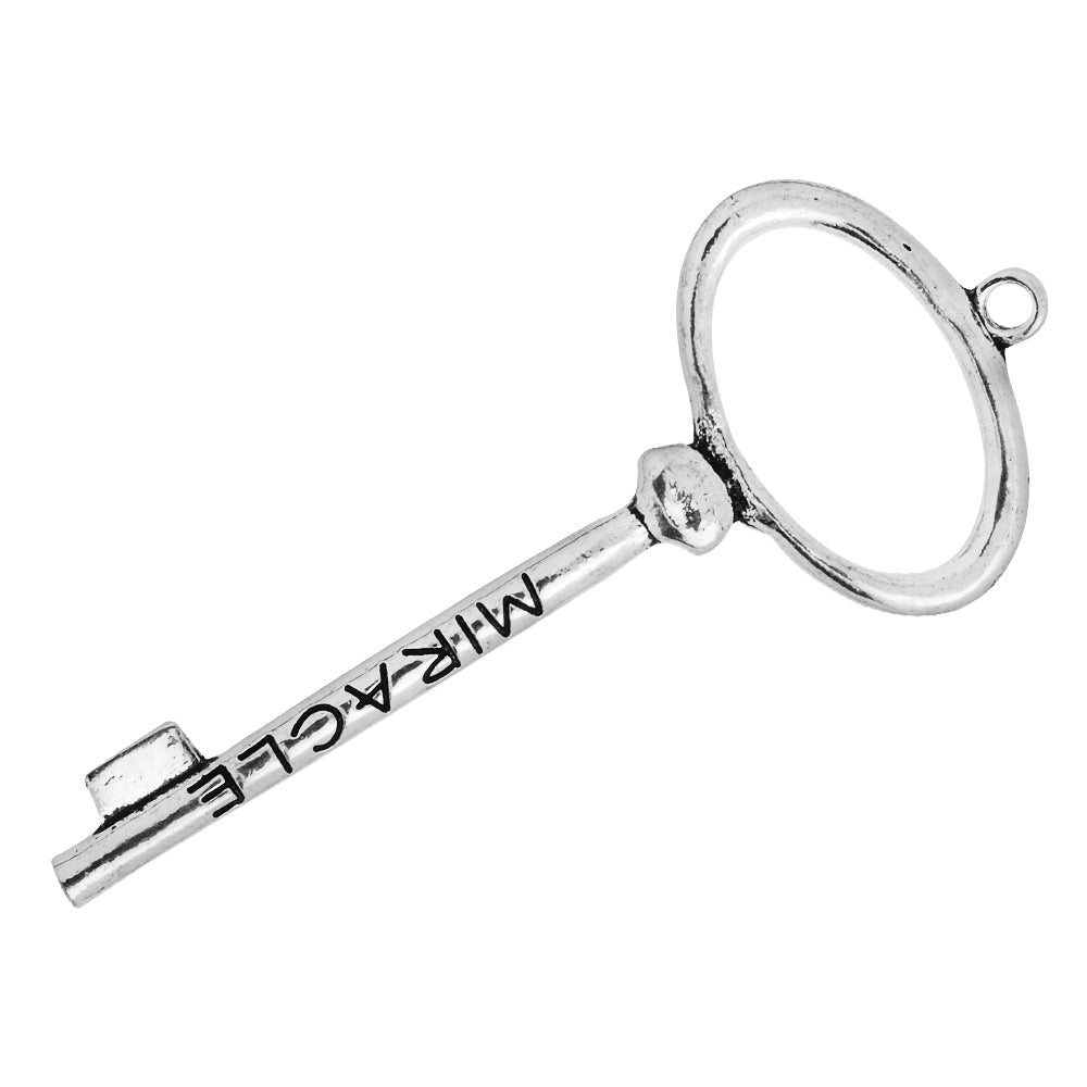 73*30mm Skeleton Keys,Vintage Keys Pendant,'BECAUSE YOU BELIEVE' 'MIRACLE' Antique Silver Charm Necklace Jewelry,sold 10pcs/lot