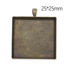 25mm Square Brass Pendant tray,Antique Bronze Plated,20pcs/lot